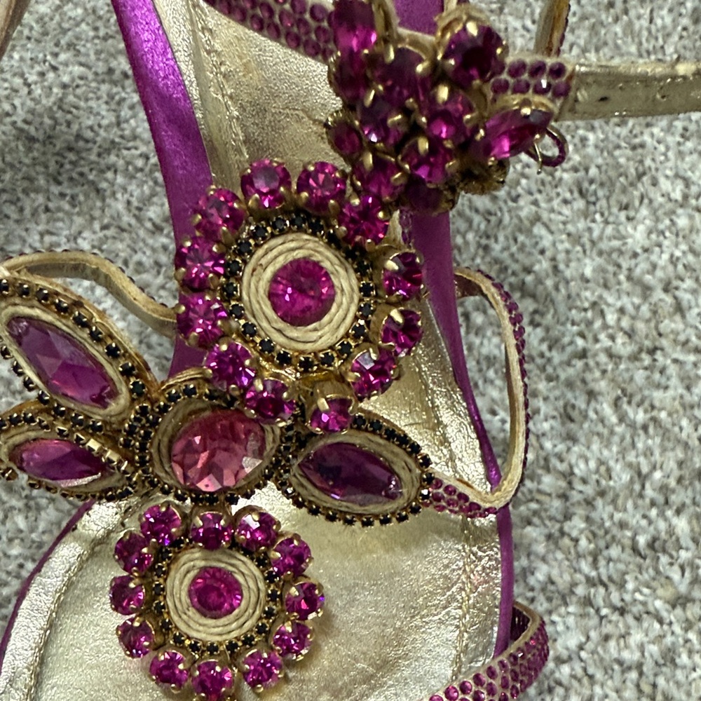 Rene Caovilla Purple and Gold Embellished Heels - Picture 4 of 5
